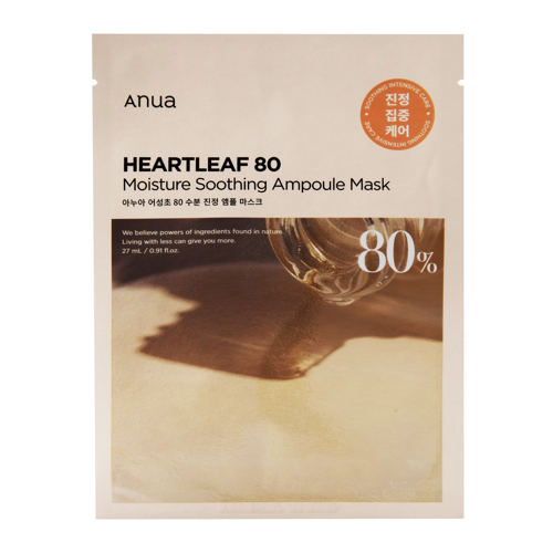 Anua - Heartleaf 80 Moisture Soothing Ampoule Mask - Lindernde Gesichtsmaske mit 80% Houttuynia Cordata-Extrakt - 1stk./27ml