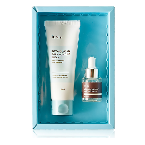 iUNIK - Beta Glucan Edition Skincare Set - Set aus feuchtigkeitsspendender Gesichtscreme 60ml und feuchtigkeitsspendendem und linderndem Gesichtsserum 15ml