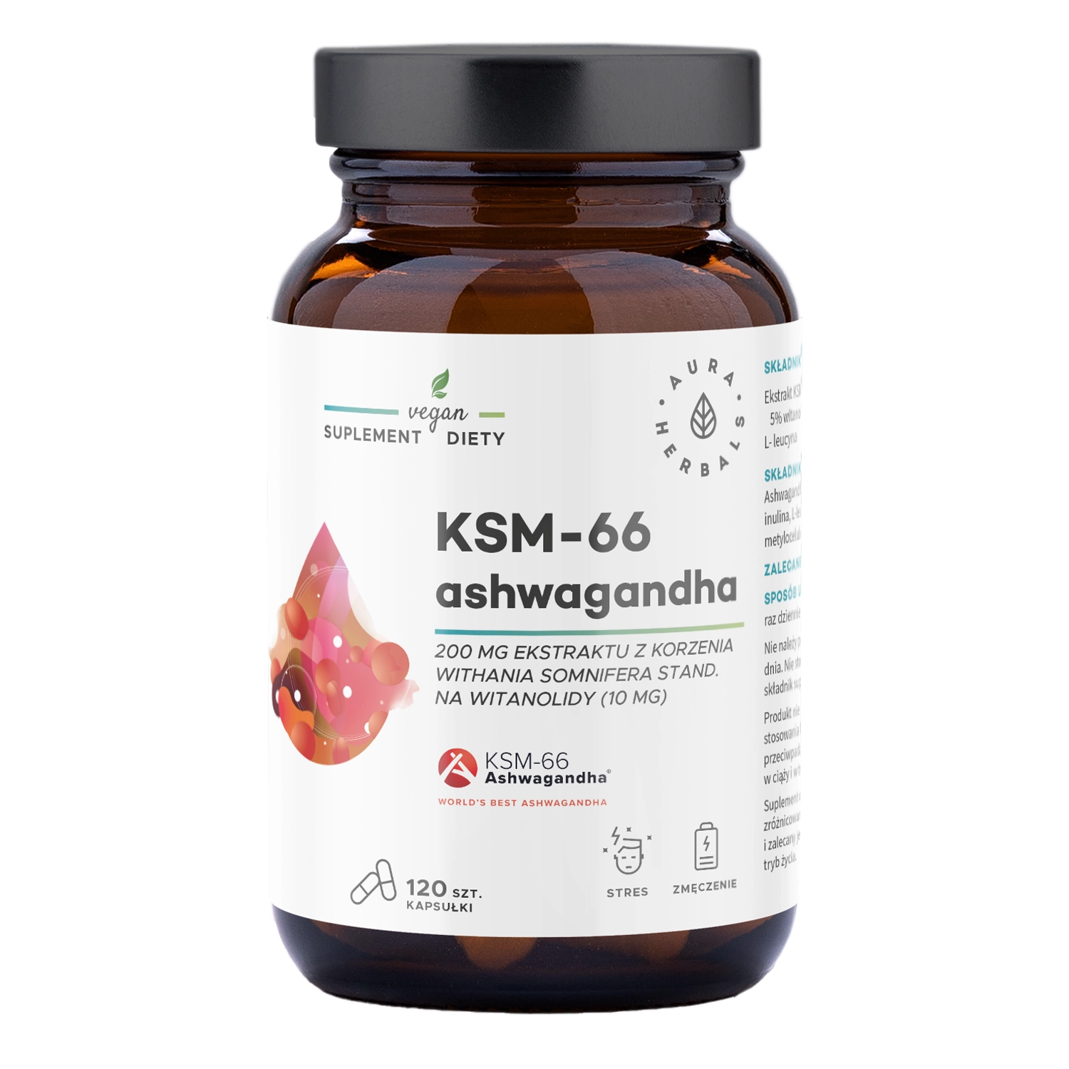 Aura Herbals - Ashwagandha KSM-66 Wurzel 200 mg - Kapseln - 120 Stück.