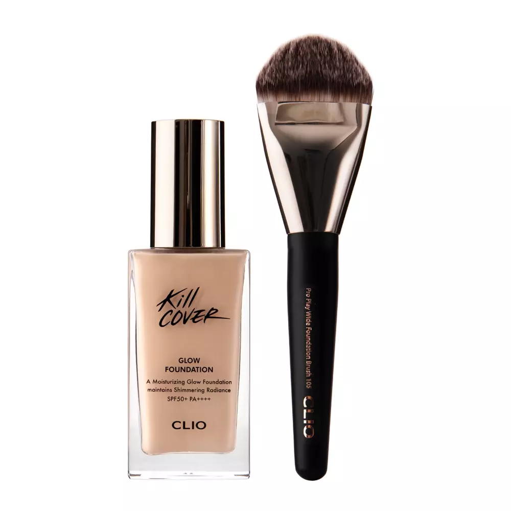 Clio - Kill Cover Glow Foundation Special Set - Aufhellende Foundation SPF50+ + Pinsel - Ivory - 38g