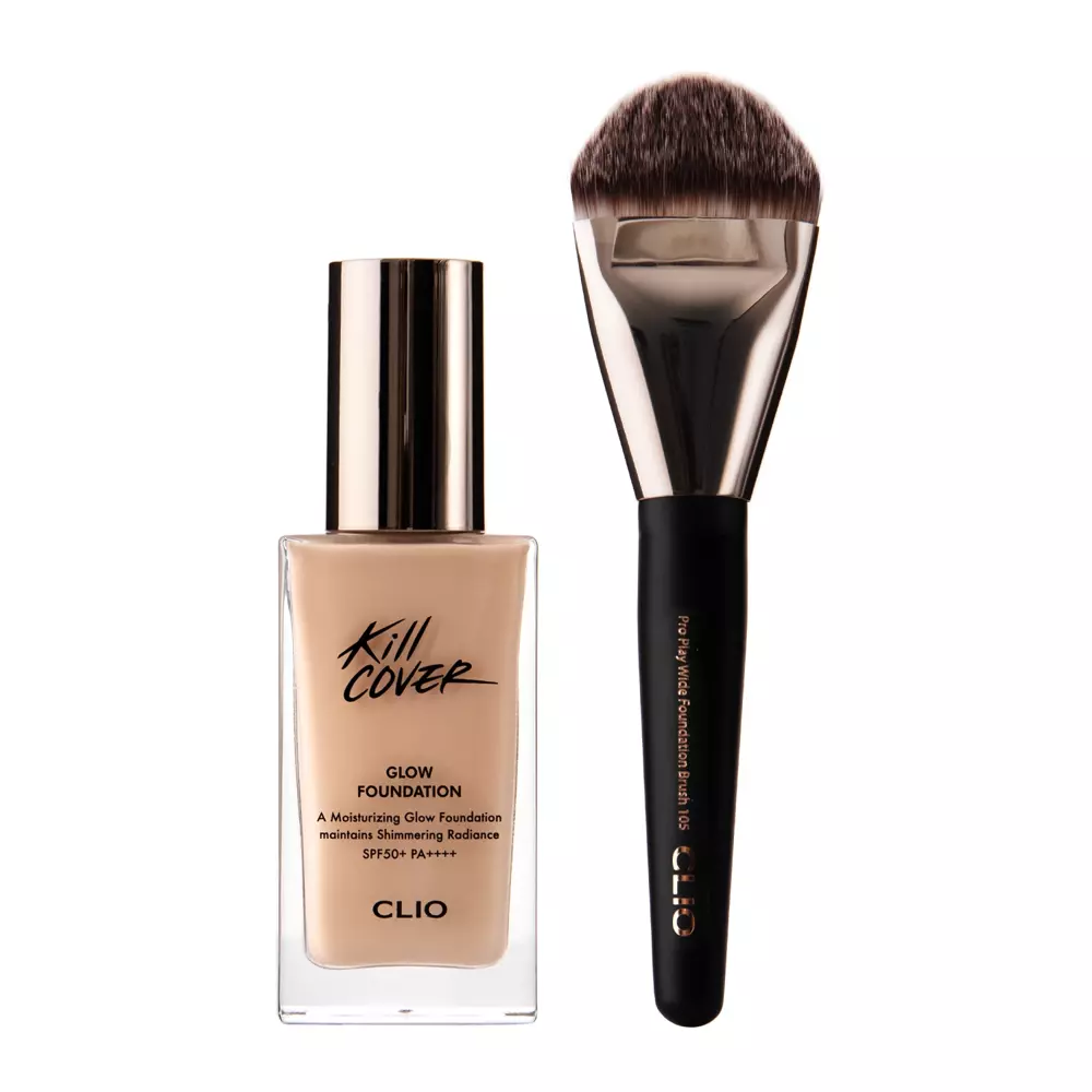 Clio - Kill Cover Glow Foundation Special Set - Aufhellende Foundation SPF50+ + Pinsel - Leinen - 38g