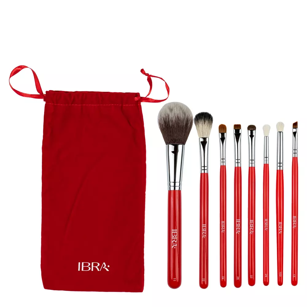 Ibra Makeup - Set aus 8 Makeup-Pinseln mit rotem Etui