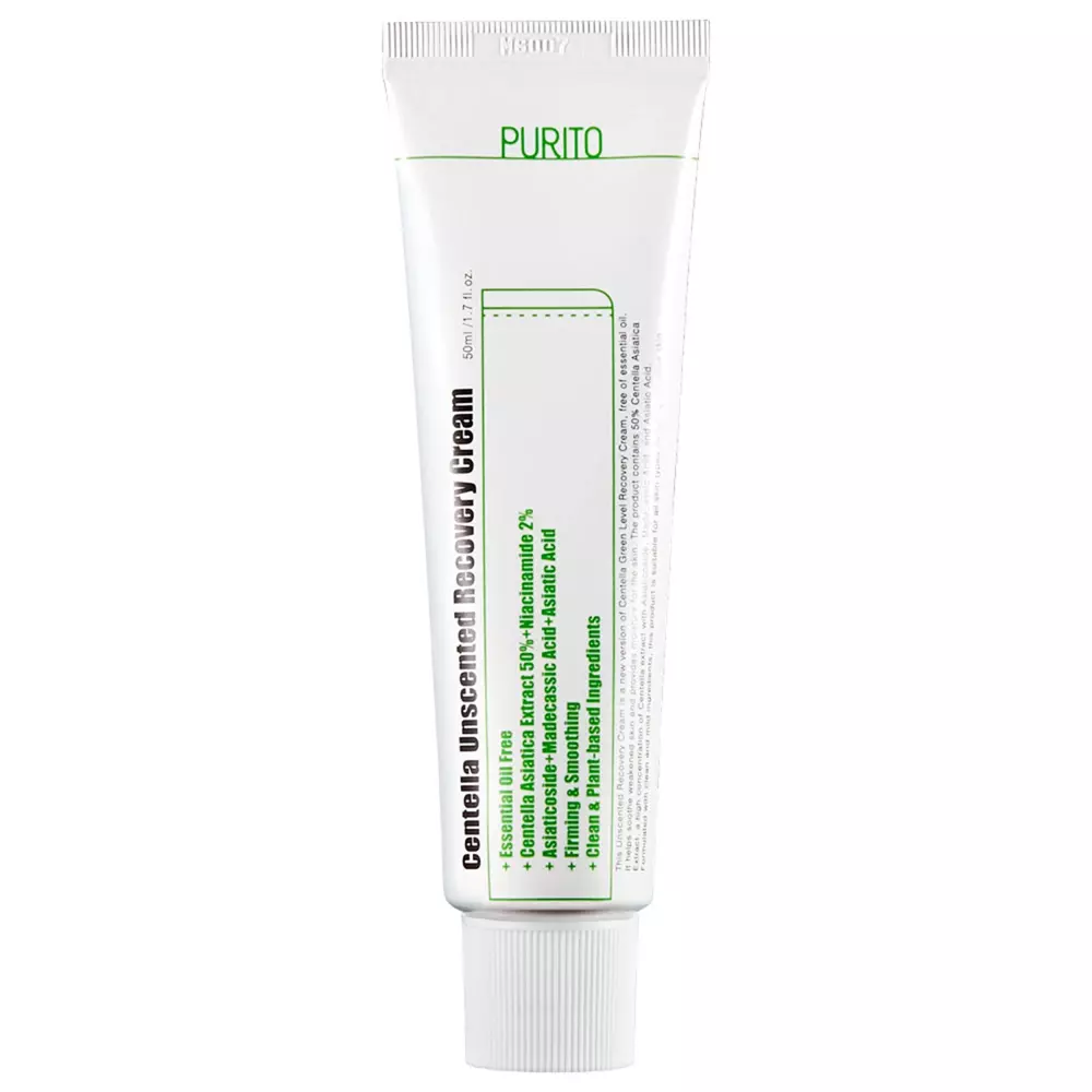 Purito - Centella Unscented Recovery Cream - Geruchlose Regenerationscreme auf Basis von Indischem Wassernabel - 50ml