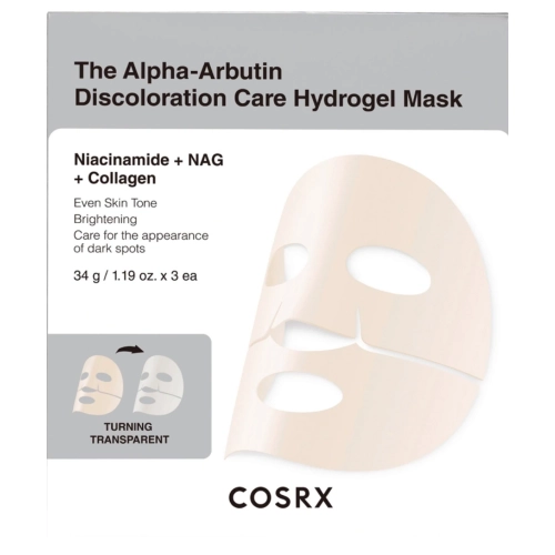 COSRX - Arbutin Discoloration Hydrogel Mask - Set von aufhellenden Hydrogel-Masken mit Alpha-Arbutin - 34g x 3 Stück