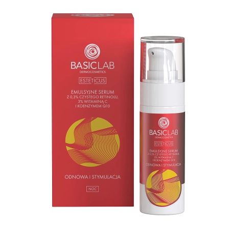 BasicLab - Esteticus - Erneuerung und Stimulation - Emulsionsserum mit 0,3% reinem Retinol, 3% Vitamin C und Coenzym Q10 - 30ml 