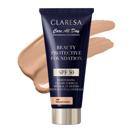 Claresa - Beauty Protective Foundation SPF 50 - Feuchtigkeitsspendende Foundation mit LSF 50 - 2W Medium Warm - 30ml
