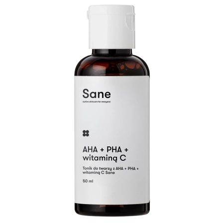 Sane - Face Toner PHA + AHA + Vitamin C 2% Purifying Glow Solution - Gesichtswasser mit Peeling- und Aufhellungseffekt - 50ml