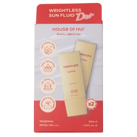 House of Hur - Weightless Sun Fluid Duo Set SPF 50+ PA++++ - Leichtes Sonnenschutzfluid fürs Gesicht - Set 2×50ml