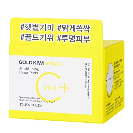 Holika Holika - Gold Kiwi Vita C Plus Brightening Toner Pad - Aufhellende Toner Pads - 80 Stück 