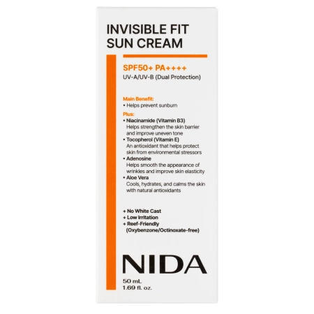 NIDA - Invisible Fit Sun Cream - Gesichtssonnenschutzcreme mit Filter - 50ml
