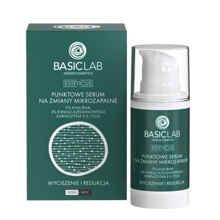 BasicLab - Linderung und Reduzierung - Spot Serum für mikroinflammatorische Läsionen mit 7% AHA/BHA, 3% Azelainsäure und Lactoferrin - 15ml