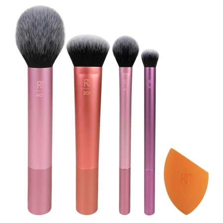 Real Techniques – Everyday Essentials – Set aus Multifunktionspinseln + Make-up-Schwamm – 5 Stk.