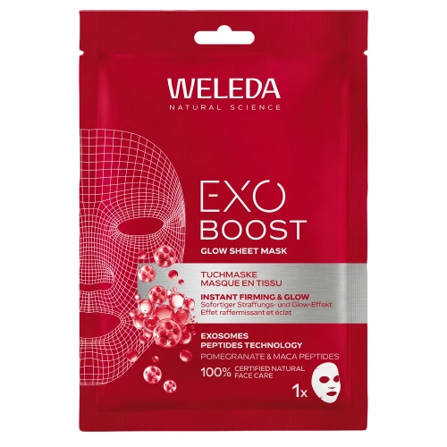 WELEDA - Exo Boost Glow Sheet Mask - Tuchmaske mit Granatapfel und Maca-Peptiden - 1 Stk/20ml