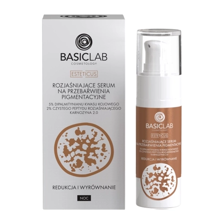 BasicLab – Esteticus – Aufhellendes Serum gegen Pigmentflecken, 5% Dipalmitinsäure des Kojinsäure, 2% reines aufhellendes Peptid, Carnosin 2.0 – 30 m