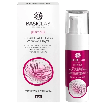 BasicLab - Esteticus - Stimulierendes Ausgleichsserum 0,5% Adapalensäureester, 10% Kollagen-Polypeptidkomplex, 0,5% PDRN, Retinal - 30ml 