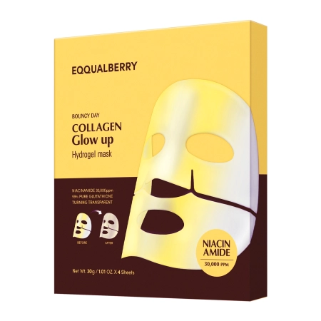 EQQUALBERRY - Collagen Glow Up Hydrogel Maske - Set mit aufhellenden Kollagen Gesichtsmasken - 4x30g