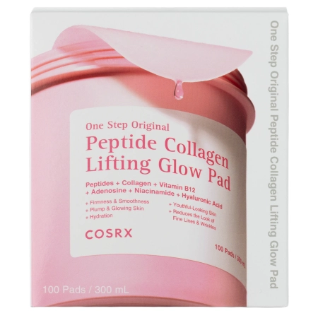 COSRX - One Step Original Peptide Collagen Lifting Glow Pad - Straffende und Aufhellende Gesichtspads mit Peptiden und Kollagen - 300ml/100 Stück