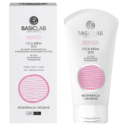 BasicLab - Dermokosmetik Atopicus CICA SOS-Creme für ultrauempfindliche Haut, 1% CICA, 5% Panthenol, Vitamin B12 - 75ml