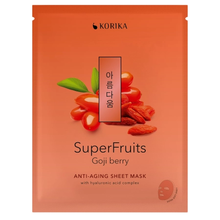 KORIKA - Superfruits Anti-aging Sheet Mask Goji Berry – Anti-Falten-Tuchmaske für das Gesicht – 1 Stück/25g