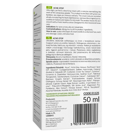 Apis - Home Terapis - Acne-Stop - Light Normalizing and Anti-Acne Cream with Green Tea - Leichte Normalisierungs- und Anti-Akne-Creme mit Grünem Tee - 50ml