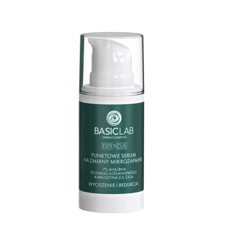 BasicLab - Linderung und Reduzierung - Spot Serum für mikroinflammatorische Läsionen mit 7% AHA/BHA, 3% Azelainsäure und Lactoferrin - 15ml