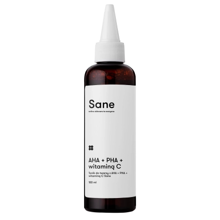 Sane - Face Toner PHA + AHA + Vitamin C 2% Purifying Glow Solution - Gesichtswasser mit Peeling- und Aufhellungseffekt - 100ml 