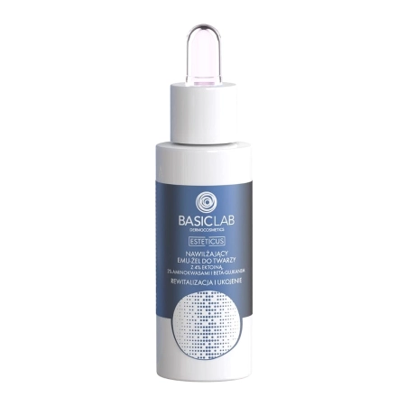 BasicLab - Esteticus - Revitalisierung und Beruhigung - Feuchtigkeitsspendendes Emu-Gel für das Gesicht mit 4% Ectoin, Aminosäuren und Beta-Glucan - 30ml