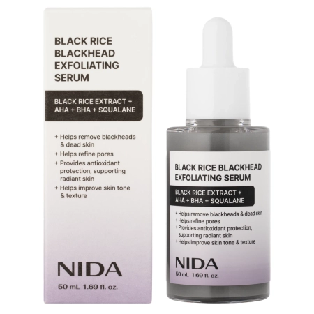 NIDA - Black Rice Blackhead Exfoliating Serum - Peeling-Serum für das Gesicht mit Extrakt aus schwarzem Reis - 50 ml