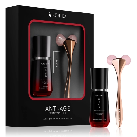 KORIKA -Anti-age Skincare Set - Anti-aging Serum 30 ml & 3D Face Roller – Anti-Falten-Set – Serum + Roller – 30ml+1 Stüc