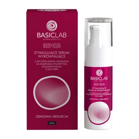 BasicLab - Esteticus - Stimulierendes, glättendes Serum, 0,3 % Adapalen-Säure-Esther, 5 % Kollagen-Polypeptid-Komplex, 0,25 % PDRN – 30 ml 