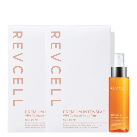REVCELL - Premium Intensive Vita Collagen Activfilm Full Face & Mist Set - Straffendes Gesichtspflege-Set - Lösliche Masken + Gesichtsspray - 10 Stück + 55 ml