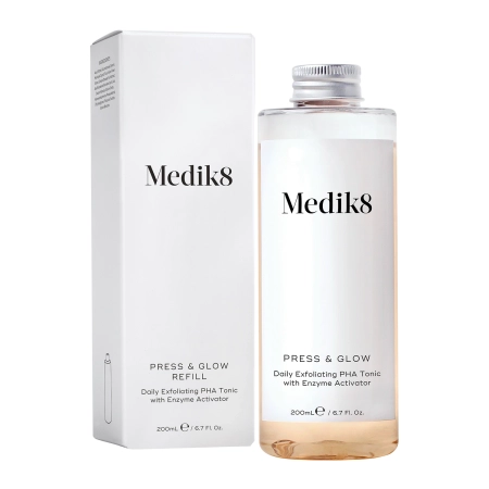 Medik8 - Press&Glow Refill - Gesichtswasser mit PHA-Säure und Exfoliating Enzyme Activator - Press&Glow Nachfüllflasche ohne Pumpe - 200ml