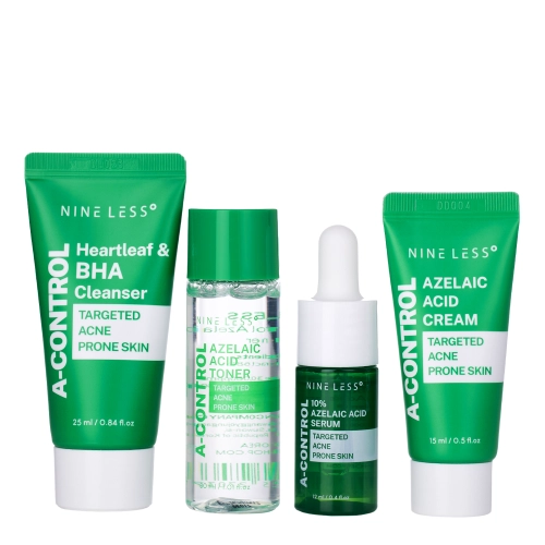 Nine Less - A-Control Mini Kit - Set für zu Akne neigende und empfindliche Haut - 25 ml + 30 ml + 12 ml + 15 ml