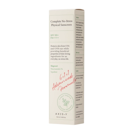 Axis-y - Complete No-Stress Physical Sunscreen SPF50+/PA++++  - Creme mit physikalischen Filtern  - 50ml