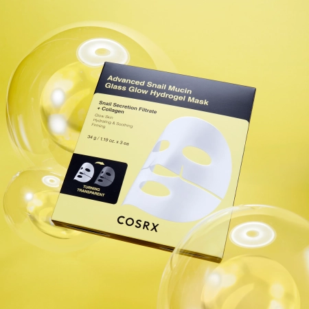 COSRX - Advanced Snail Mucin Glas Glow Hydrogel Maske -  Set mit Hydrogel-Masken mit Schneckenschleim - 34gx3pcs.