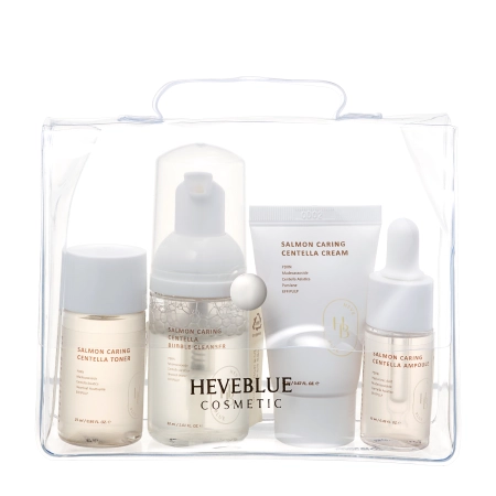 HEVEBLUE - Salmon Caring Centella Special Travel Kit Bag - Miniaturenset - 30ml+25ml+13ml+20ml