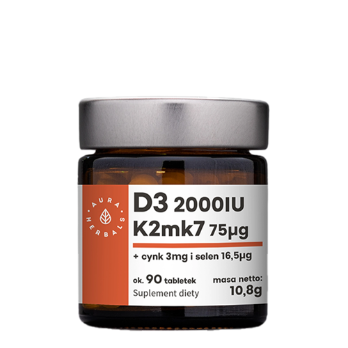 Aura Herbals - Vitamin D3 2000 IU + K2 + Zink + Selen - Tabletten - 90pcs