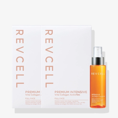 REVCELL - Premium Intensive Vita Collagen Activfilm Full Face & Mist Set - Straffendes Gesichtspflege-Set - Lösliche Masken + Gesichtsspray - 10 Stück + 55 ml