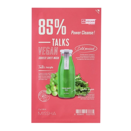 Missha - Talks Vegan Squeeze Sheet Mask - Power Cleanse - Aufhellende Tuchmaske - 27g